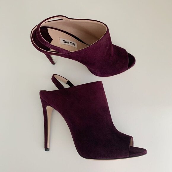 NEW Women's MIU MIU Plum Suede Slingback Sandals in Size 38 - Picture 1 of 9